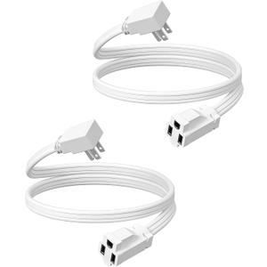 DEWENWILS 3FT Extension Cord with 3-Prong Flat Plug, 15A/1875W 14/3 SPT-3 Flat Wire, Space Saving for Home Office Appliances & Electronics, ETL Listed, 2 Pack, White