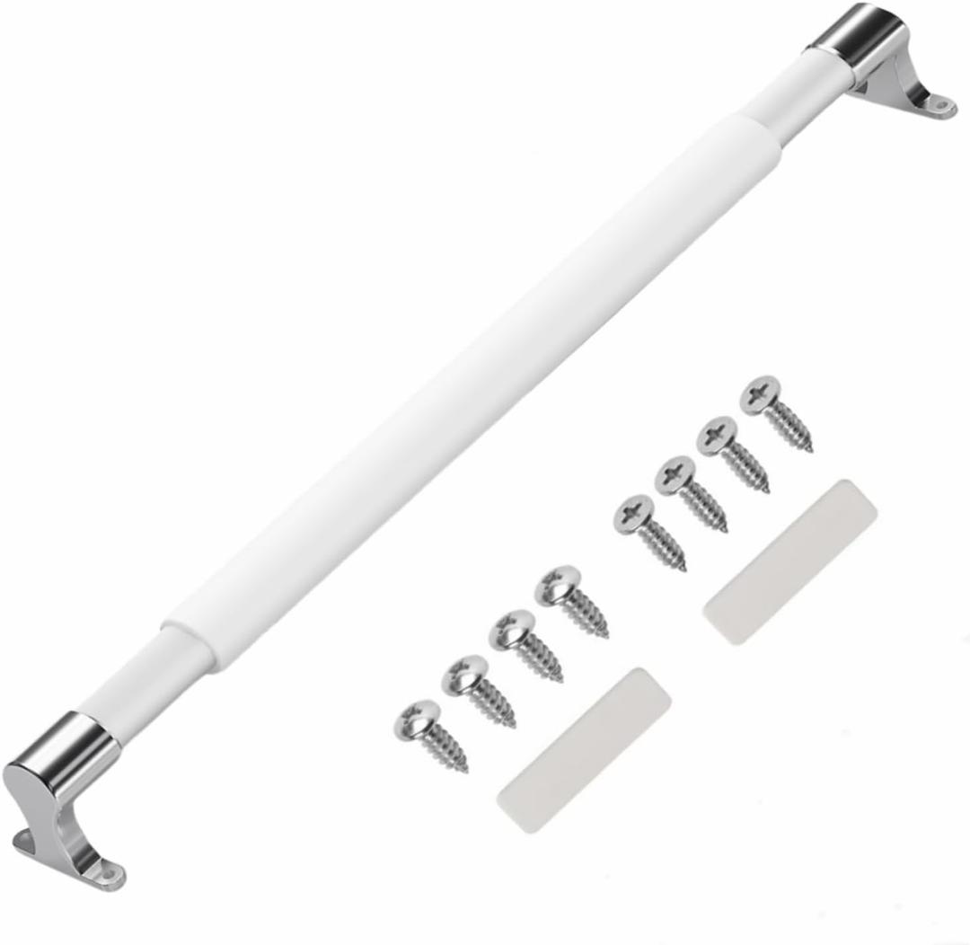 Universal RV Screen Door Cross Bar Handle 21.5" to 32" Adjustable Comfortable Push Grab Rod Support Part Fits Most Campers, Travel Trailers - Aluminum Rod + Zinc Alloy Base