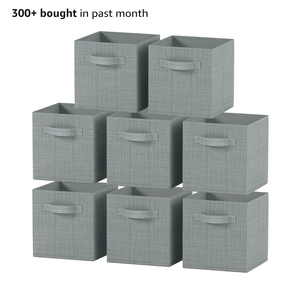 Set of 8 Foldable Fabric Storage Cube Bins | Collapsible Cloth Organizer Baskets Containers | Folding Nursery Closet Drawer | Features Dual Handles |  (Printed Grey)