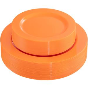 FLOWERCAT 60PCS Orange Plates - Heavy Duty Orange Plastic Plates Disposable for Easter & Spring Party - Serve 30 Guests 10.25inch and 7.5inch