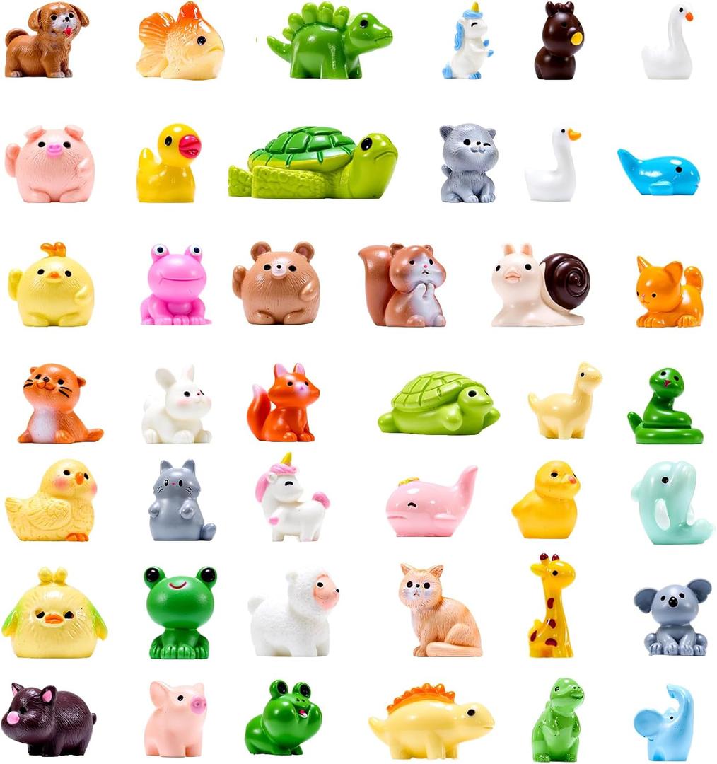 42 Pcs Mini Resin Animal, 42 Tiny Resin Animals, Miniature Little Small Animal Figurines for Micro Fairy Garden Landscape Accessories Dollhouse Hide Crafts Decor Aquarium Toys