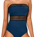 Holipick One Piece Swimsuits Tummy Control Strapless Bathing Suits for Women Slimming Bandeau Tube Swimswear (X-Large, Indigo)