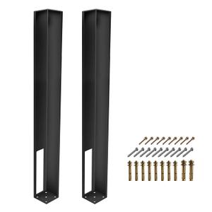 2-Pack Black Vinyl Fence Post Mount Tower, 48" Heavy Duty Steel Post Insert for 4.5 x 4.5 Inch Posts, Post Base Anchor for Concrete or Wood Deck, Complete Mounting Hardware Kit Included
