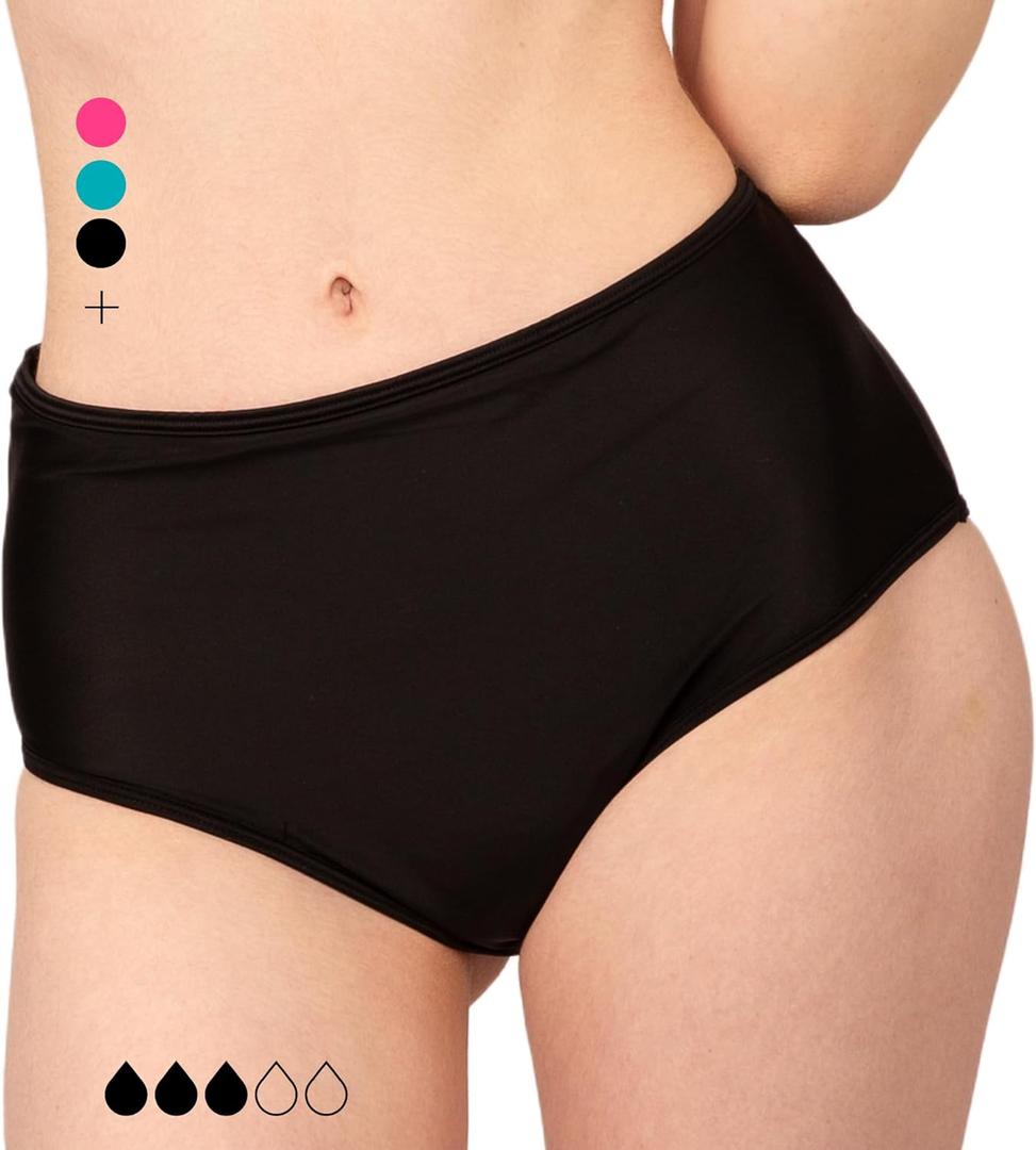 Period Swimwear - Black Menstrual Leakproof Bikini Bottoms - High Waisted Swim Bottoms for Teens, Girls, Women (Medium)