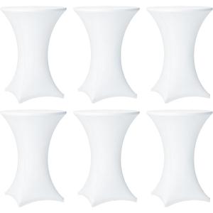 Cocktail Table Covers - 6 Pack 32x43 Inch Table Cloth - White Fitted Stretch Spandex Round High Top Tablecloth for Party, Bar, Birthday, Pub, Banquet
