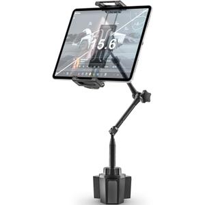 woleyi Tablet Holder for Car Cup Holder, [Full Motion Swivel 19.7" Height] Metal Tablet Car Mount for Truck, for iPad Pro Air Mini, Galaxy Tab, Z Fold, Fire, iPhone, 6-15.6" Devices, Cars Trucks SUVs