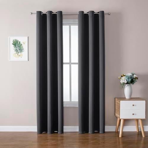 ChrisDowa Blackout Curtains 72 inches Long for Bedroom - 2 Panels Set Grommet Thermal Insulated Room Darkening Curtains for Living Room (Dark Grey, 60 x 90 Inch)