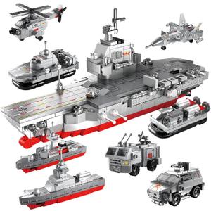 8-in-1 Military Battleship Building Blocks Set for Boys  Aircraft Carrier Model Kit Ocean Ship Building Sets Helicopter Planes Trucks Tank Army Men Toys Christmas Great Gift for Kids Ages 8+, 573Pcs