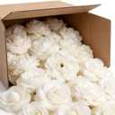 Artificial Silk Roses Flower Heads for Wedding Decorations - 50 Pieces Realistic Bulk Faux Floral for DIY Bridal Shower Arrangements Bridesmaid Bouquets Party Home Centerpieces - White