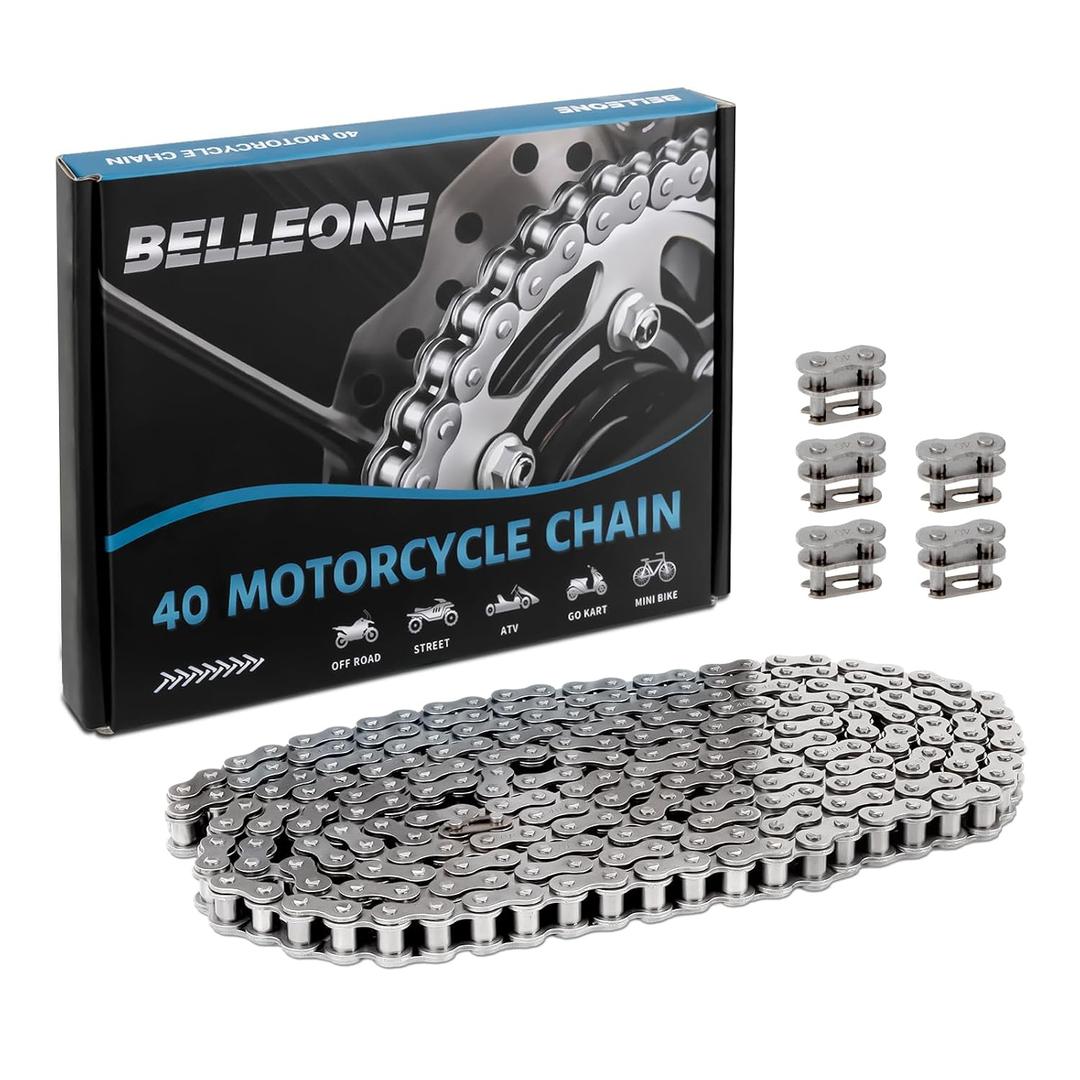 #40 Roller Chain - 10 Feet #40 Chain with 5 Connecting Links for Go Karts, Mini Bikes, Scooters, Motorcycles, Bycicles, ATV, MTV, Dirt Bike and Other Industrial Machinery - 240 Links