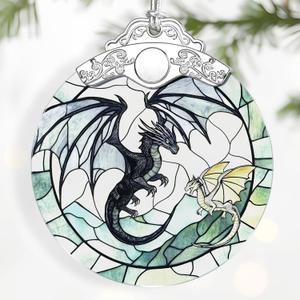 Dragon Ornament Christmas Decoration & Christmas Ornament; Stained Glass Holiday Decoration (Holiday Present, Bauble Present, Gift Idea, Gift Exchange) | Heirloom Keepsakes