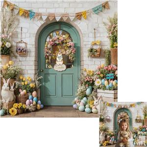 Kate 8x8ft Happy Easter Party Backdrops for Photography Colorful Eggs Shop Background Spring Colorful Flowers Backgrounds Easter Rabbit Holiday Studio Backdrop