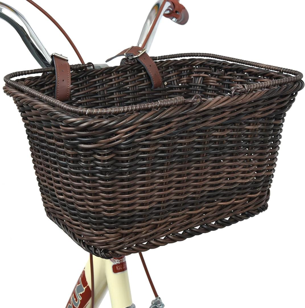 GRANNY SAYS Bike Basket, Wicker Basket for Bike, Hand-Woven Bicycle Basket, Detachable Wicker Front Handlebar Bike Basket (Brown)