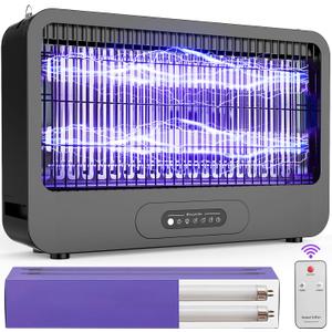 Electric Bug Zapper Indoor, Mosquito Zapper with 3500V Powerful Dual Grid & Remote, Fly Zapper Fly Trap Insect Killer for Patio Yard Home Kitchen Camping - Including 2 Replacement Bulbs (Black)