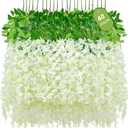 Waipfaru 40 Pack White Wisteria Hanging Flowers, Fake Flowers for Decoration, Artificial Hanging Flowers, Vines for Bedroom, Flower Garland for Home, Party, Wall, Wedding Decoration(3.6 Ft/Pcs)