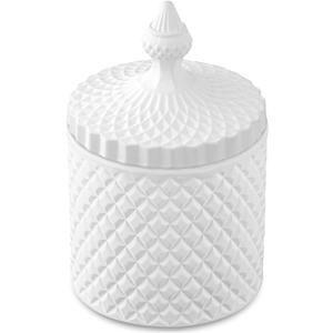 Qtip Holder Dispenser Apothecary Glass Jar - Bathroom Storage Canister for Cotton Ball, Pad, Hair Tie, Bath Salts, Floss - Vanity Organizer (White, Large)