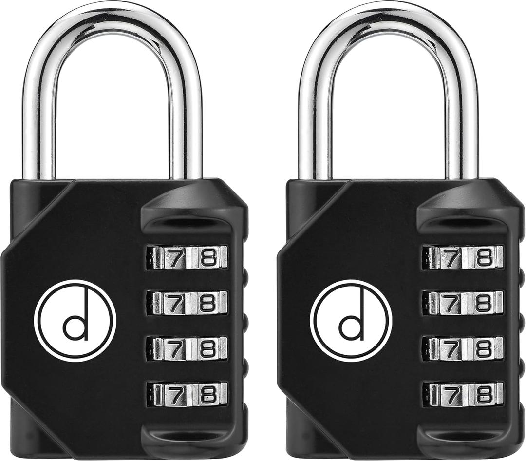 4 Digit Combination Locks 2 Pack - Weatherproof Padlock with Code - Combination Lock for Locker, Gym, Outdoor Gate, Storage Shed, Fence Gate & Bike Lock - Keyless, Easy to Set, Reset - New Black