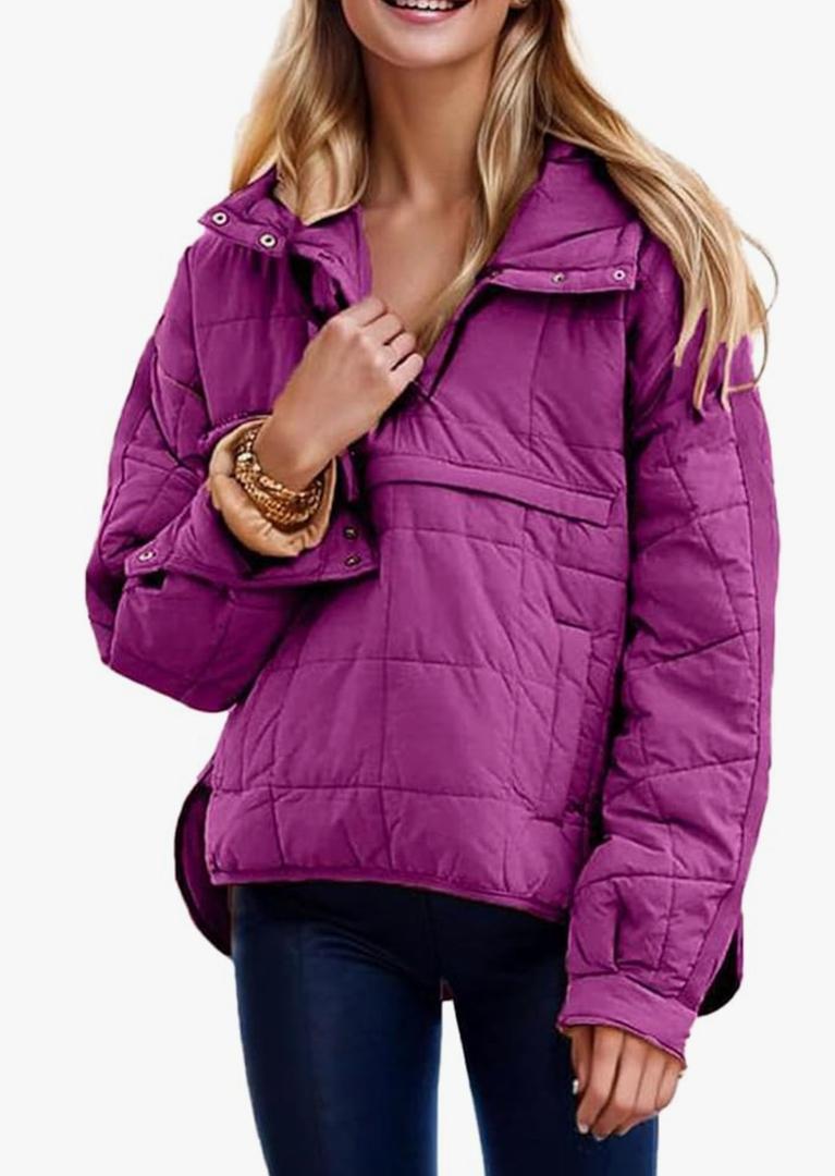 Women's Oversized Puffer Jacket, Quilted puffer jacket, Lightweight Down Hoodies, Winter Warm Padded Coat for Women, M, Purple