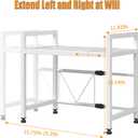 Extendable Microwave Oven Stand, Adjustable Microwave Rack Toaster Shelf, Heavy Duty Rack 2 Tier Kitchen Counter Top Organizer with 7 Hooks for Kitchen