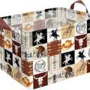 Western Cowboy Storage Basket Waterproof Canvas Toy Storage Bin Western Home Decor Collapsible Outdoor Basket with Leather Handles Western Decor Blanket Baskets For Closets,Bedrooms,Gifts Baskets