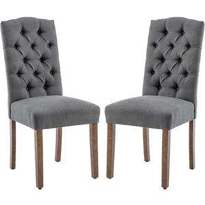 Tufted Upholstered Parsons Dining Chair Set Fabric Diner Accent Stylish Modern Kitchen Living Room with Button Sturdy Solid Wood Legs