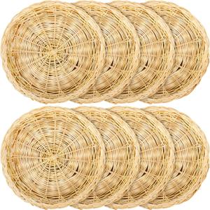 Fasmov 8 Pack Bamboo Paper Plate Holder, 10 inches Wicker Paper Plate Holder Bamboo Basket Plate, Hand Weave Brown Wicker Paper Plate Baskets for Home Picnic Daily Dinning Party Supplies