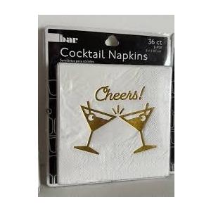 Gold Cheers Bar Cocktail Paper Napkins 2 Ply 5”x5”/ Sealed