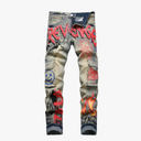jupkem Punk Stacked Jeans Men Distressed Skinny Pants Y2k Goth Graphic Hop Hip Jeans Ripped Slim Fit Vintage Denim Streetwear(blue3-32) Size 32