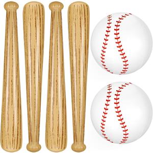 Lewtemi Set of 6 Beach Baseball Ball Inflatable Bat Include 2 Pcs 11 Inch Beach Baseball and 4 Pcs Inflates Bat Pool for Fun Birthday Party(Wood Grain,11.02inch)