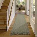 Collive Long Carpet Runners for Hallway 2.6x8ft, Washable Cotton Woven Kitchen Runner Rugs Low-Profile Entryway Rug, Natural/Green Modern Front Door Floor Carpet for Laundry Room Bedroom Doorway