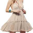 R.Vivimos Womens Summer Halter Deep V Neck Sexy Patchwork Mini Short Dresses, Size Medium