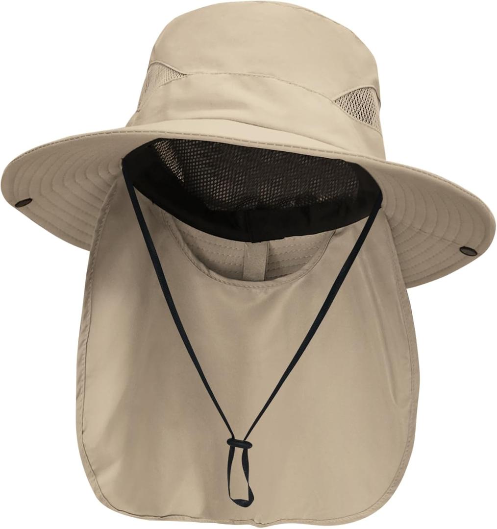 NPJY Sun Fishing Hats with Neck Flap for Men Women UV Sun Protection Safari Hat Wide Brim Bucket Hat