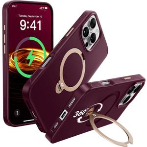 CASEKOO Wine Red Designed for iPhone 16 Pro Case with Spin Magnetic Stand [16FT Military Protection] [Non-Slip Edge] [Fit for MagSafe] MagicStand 360 for iPhone 16 Pro case with Stand 6.3''