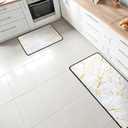 3 Pcs White and Gold Kitchen Rugs and Mats Set Anti Fatigue Marble Floor Mat Farmhouse Non Slip Washable White Gold Marble Kitchen Accessories for Floor Carpet Home Indoor Decor