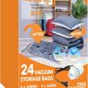 24 Pack Vacuum Storage Bags with Electric Pump, (5 Jumbo, 5 Large, 5 Medium, 5 Small, 4 Roll Up Bags) Space Saver Bag for Clothes, Mattress, Blanket, Duvets, Pillows, Comforters,Travel