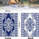 Pafolo Outdoor Rug Waterproof, 9'x12' Reversible Patio Rug with Lights, 4 Rug Stakes, Non Shedding, Easy Cleaning, Foldable Outside Mat for RV, Camping, Porch, Deck, Beach, Patio, Picnic, Blue&White