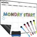 Monthly Magnetic Dry Erase Calendar for Refrigerator Monday Start Calendar Magnet 17 x 12 | Whiteboard Calendar for Fridge | Include 5 Markers & Eraser - Freedom Mastery