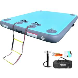 AWSUM Inflatable Floating Dock Air Dock Platform, 6ft/8ft Non-Slip Inflatable Water Mat Floating Island Raft for Lake Pool Beach Ocean (5  6  0.5ft, Mint Green/SilveryGray)