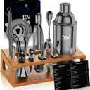IOV Cocktail Shaker Set Bartender Kit with Stand | Bar Set Drink Mixer Set Includes Martini Shaker, Jigger, Strainer, Mixing Spoon, Muddler, Recipe Book | Home Bar Accessories Gift Set (Black)