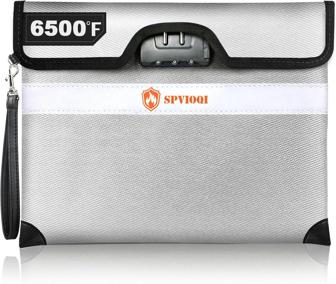 6500F Fireproof Document Bag with Lock, Upgraded Fireproof Money Bag for Cash w. Zipper/Reflective Strip, 10Layers of Heat Insulated Materials, Water Resistant Fireproof Bag for Documents (Large, Silver Gray)
