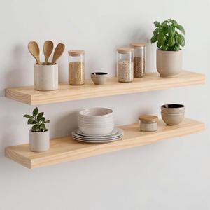 Homeforia 30 Inch Floating Shelves, High-End Solid Pine Wood, Set of 2