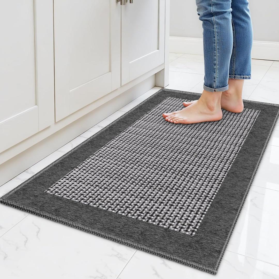 StepRite Kitchen Rugs, Kitchen Mats for Floor, 32"x20" Non-Slip Machine-Washable Kitchen Throw Rug, Absorbent Kitchen Runner Rugs Office, Kitchen Sink Standing Desk Mat, Kitchen Decor Carpet, Grey