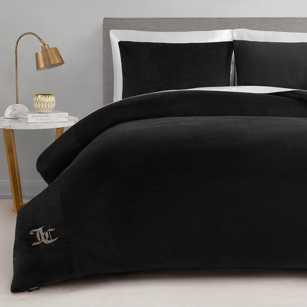 Juicy Couture Black Velour King Comforter Set - 3 Piece Luxury Bedding Ensemble