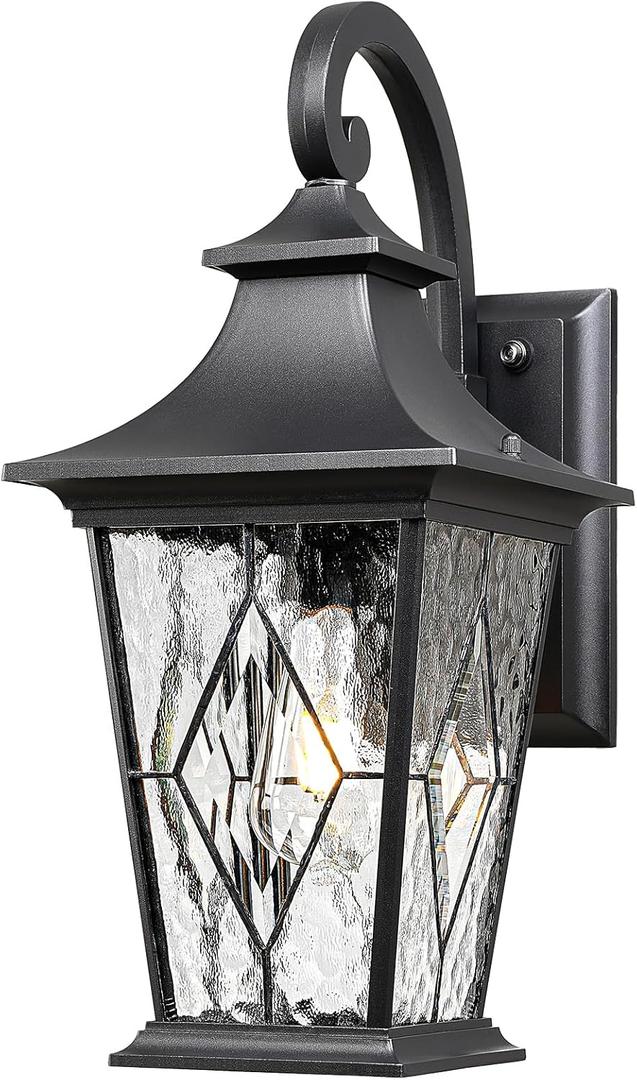 Dusk to Dawn Outdoor Lighting 18 Inch Height Large Waterproof Porch Light Outdoor with Ripple Handmade Glass Outside Lights for House Front Door Garage Patio E26 Socket