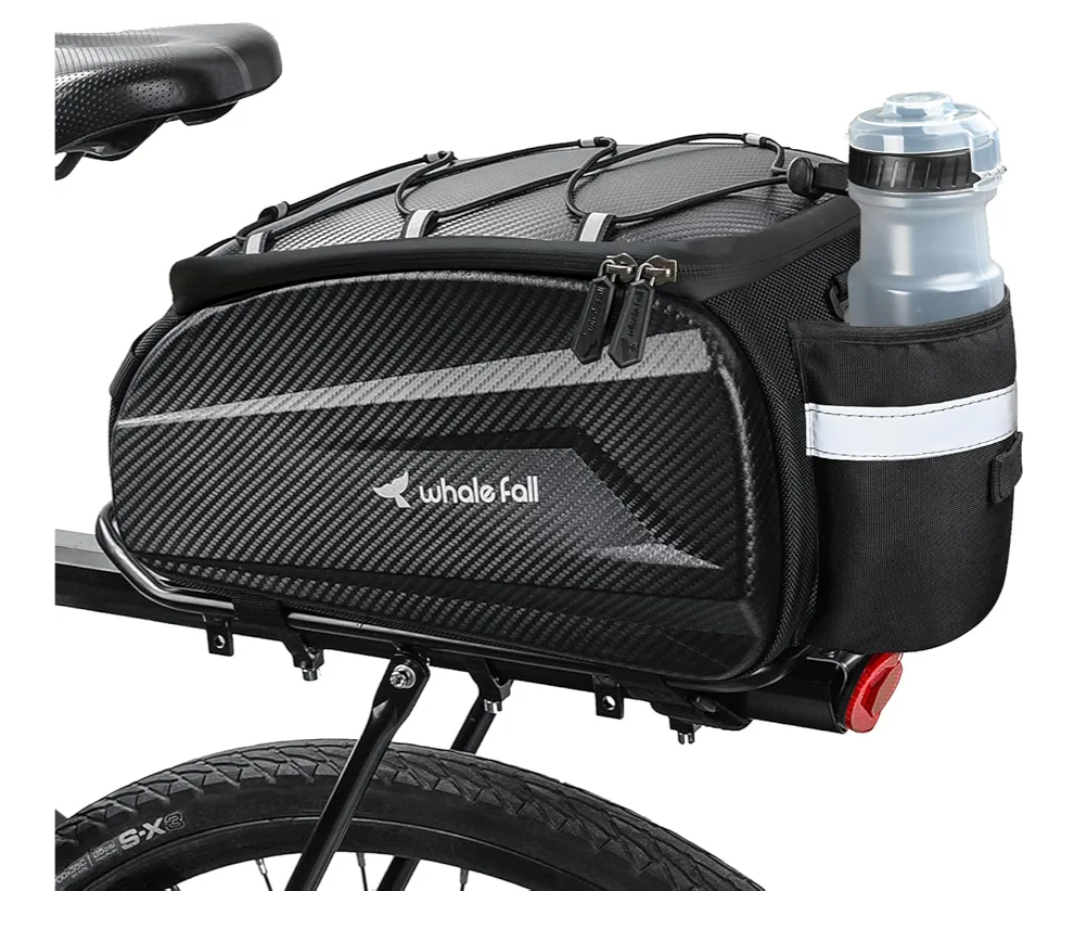 whale fall 10L Bike Rack Bag – Hard Shell Waterproof Rear Trunk Pannier, Saddle Seat Bag Carrier with Rain Cover, 4-Side Reflective Panels, Shoulder Strap & Handle, Bike Accessories, Gifts for Men