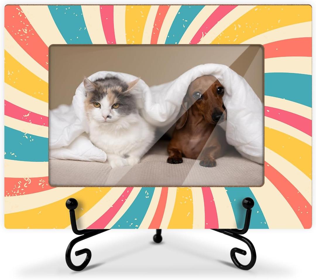 Rainbow Boho Picture Frame for 4x6 Photo, Warming Gifts for Women Men Friends Boys Girls Daughter Son, Colorful Wood Photo Frames for Tabletop Display, Desk Decor-24