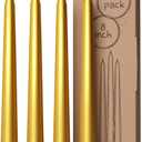 CANDWAX 8 inch Gold Taper Candles Set of 4 - Christmas Candles Taper Dripless - Tall Candles Long Burning Fragrance-Free - Gold Candlesticks