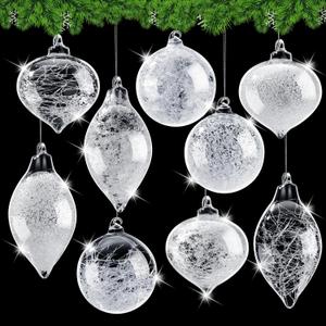 Syhood 9 Pcs Clear Glass Christmas Ornaments Ball Blown Clear Glass Ball Ornaments Christmas Tree Hanging Decorations with Finial for Xmas Tree Holiday Gift Home Winter