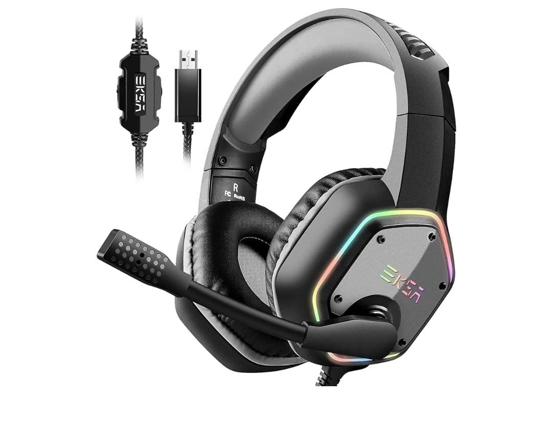EKSA E1000 USB Gaming Headset for PC, Computer Headphones with Microphone/Mic Noise Cancelling, 7.1 Surround Sound, RGB Light - Wired Headphones for PS4, PS5 Console, Laptop, Call Center