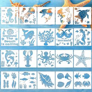3 x YEAJON 20 Pieces Sea Ocean Creatures Stencils Reusable Sea Animal Stencil for Painting on Wood, Wall, Fabric, Signs, Home Decor, Pillows, DIY Art Scrapbook Projects(6 x 6 inch)